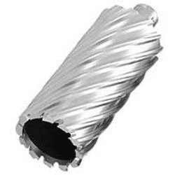 White cylindrical metal object with ribbed texture and circular hole.