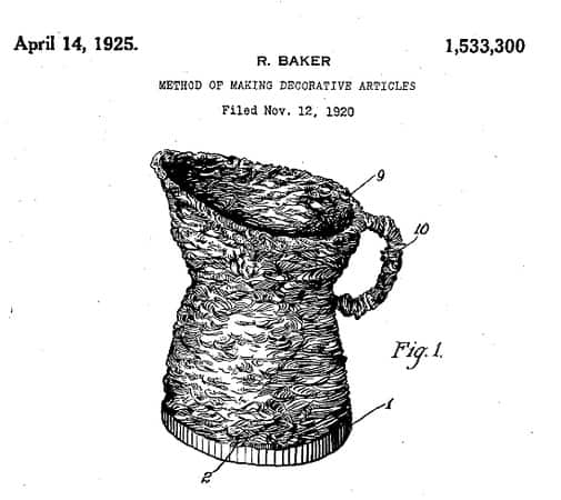 Black-and-white patent illustration of a pitcher with textured surface and handle.