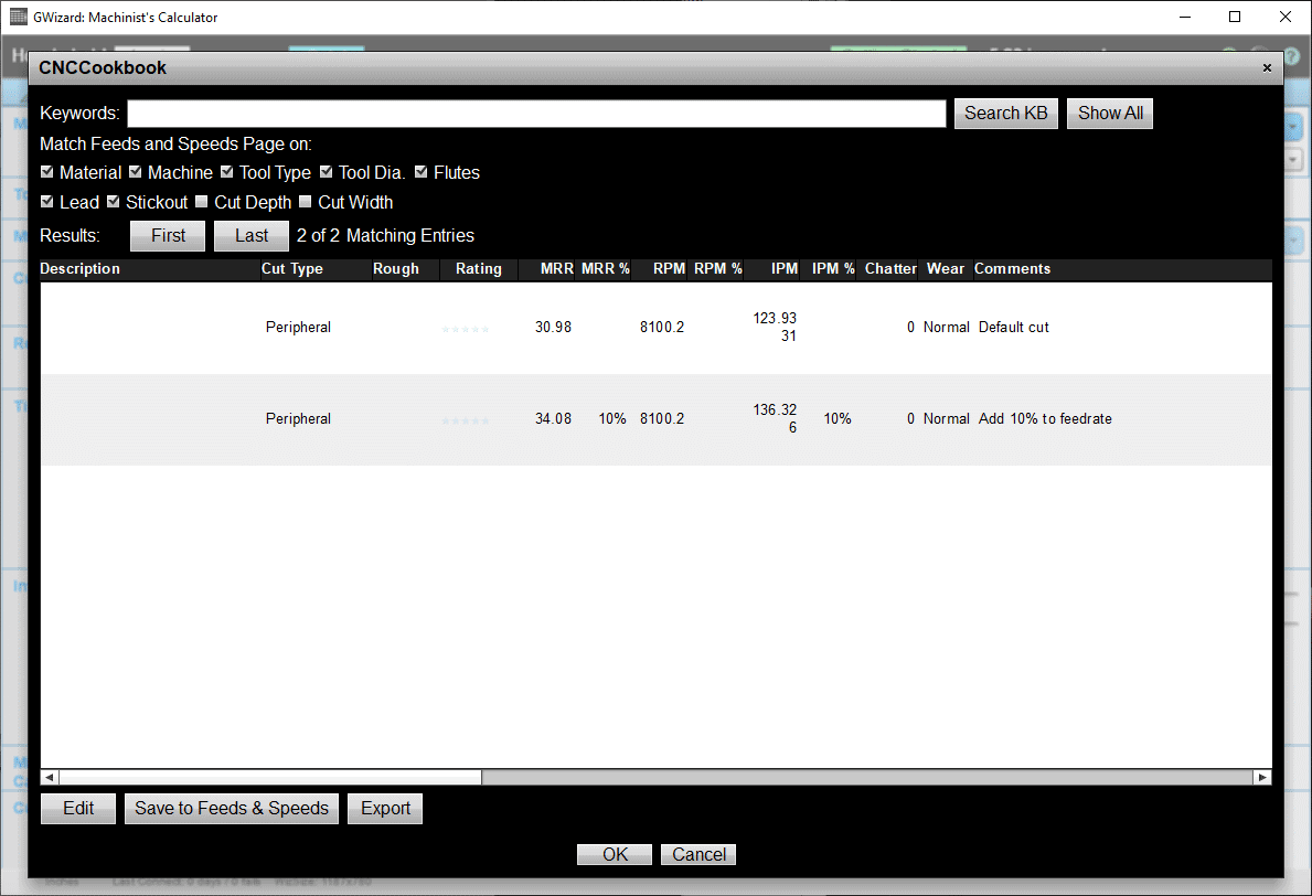 GWizard: Machinist's Calculator tool screenshot showcasing its user interface and functionality.