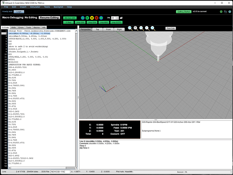 CNC router GRBL control screen with settings and parameters.