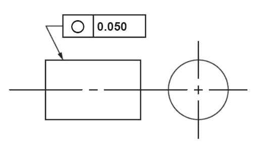 Dimensional tolerance symbol with a maximum deviation of 0.050 units.