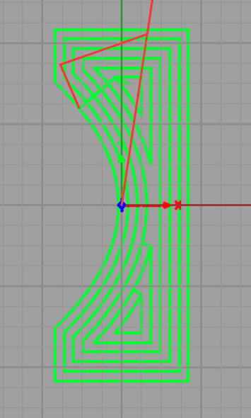 Green outlined rectangle on gray grid background with layered curved edges.