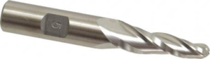 Silver drill bit with spiral flute design.