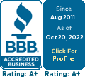 Better Business Bureau logo with A+ rating.