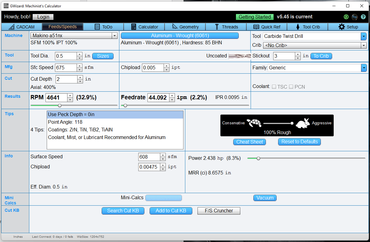 Machining software interface with tabs and fields for inputting data and settings.