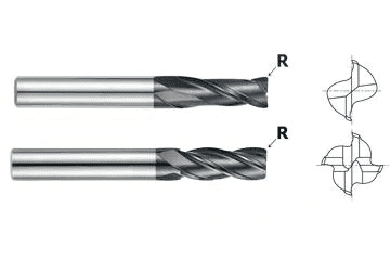 Round shank end mill with straight and helical flutes, shown in angled side view.