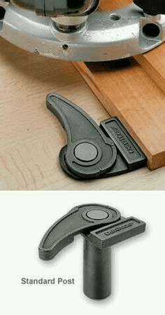 Standard table saw or router post with angled slot at base.