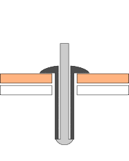 Silver rod with orange rectangles on either side, resting on a white background.