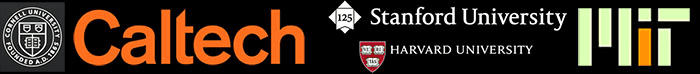 University logos on a website header: Caltech, Stanford, Harvard, and MIT.