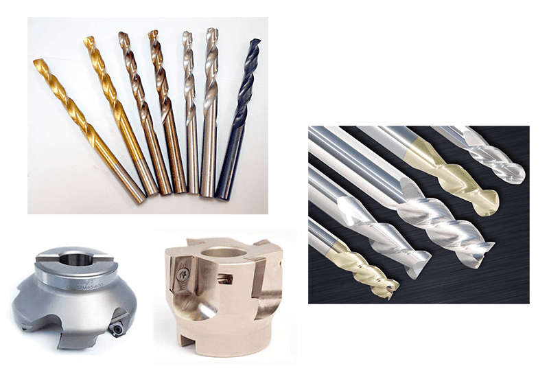 Collection of drill bits and milling cutters.