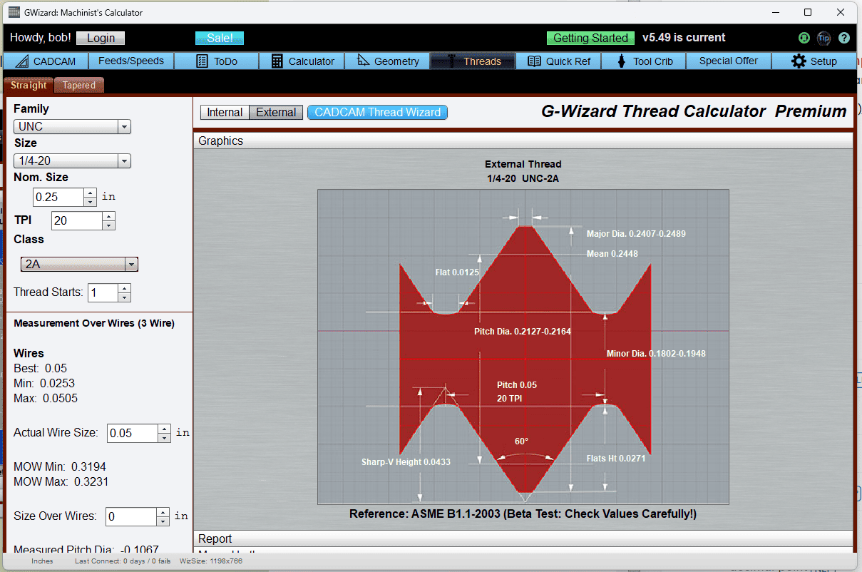 Screenshot of G-Wizard Thread Calculator Premium on CNCCookbook.com