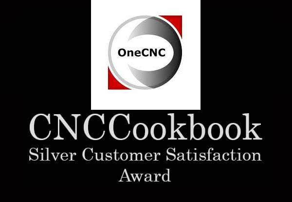CNCCookbook logo with red corner, gray circle and black text.