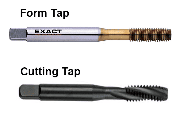 Two types of taps used in machining: a form tap and a cutting tap, on a white background.