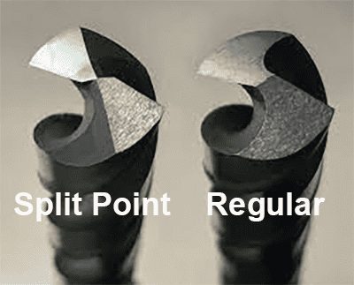 Split point drill bit and regular point drill bit side by side comparison