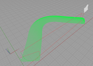 Green curved shape on light gray grid background.