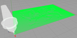 White cylinder on green ground at an angle.