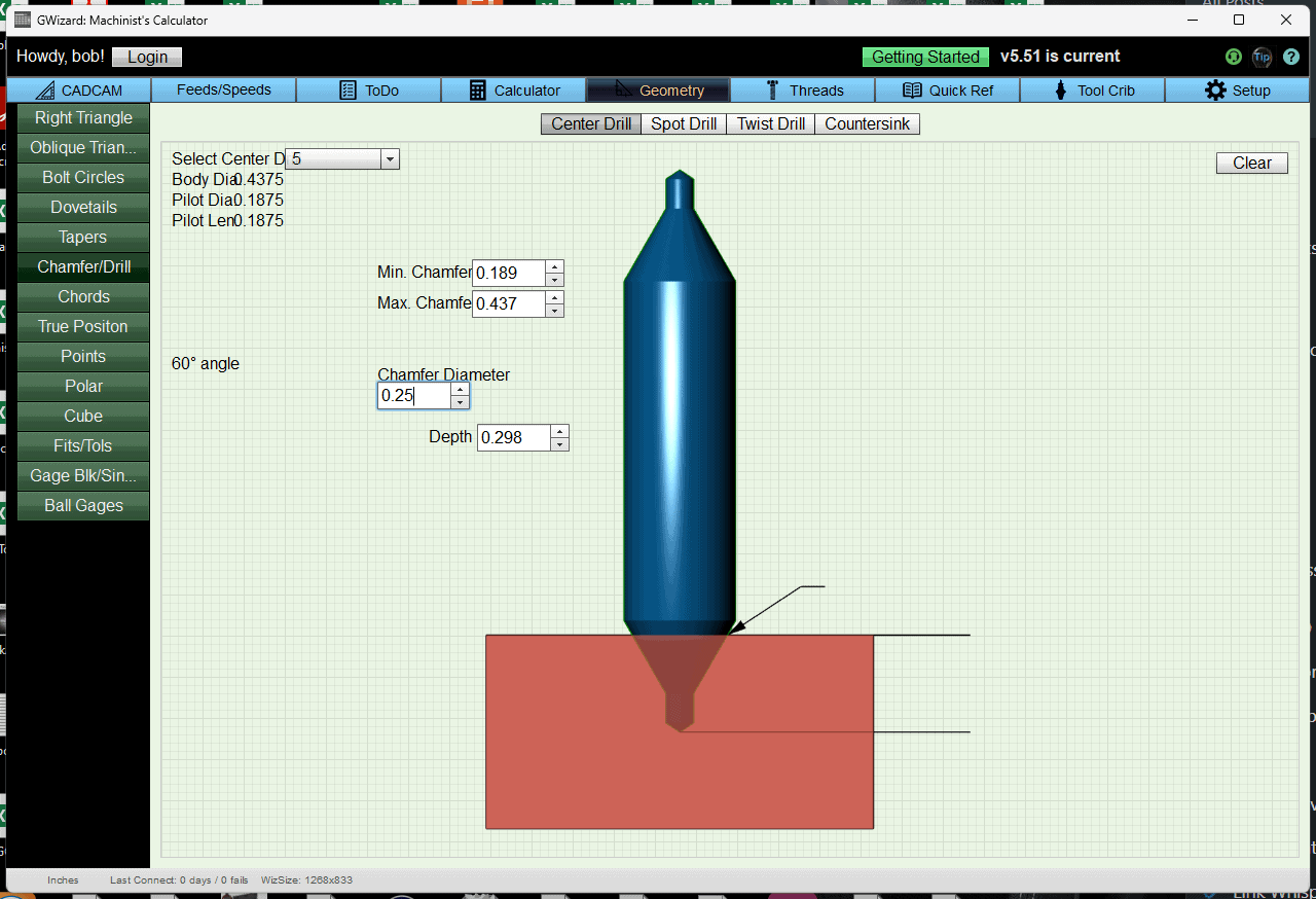 Computer screen displaying machining website with GWizard calculator.