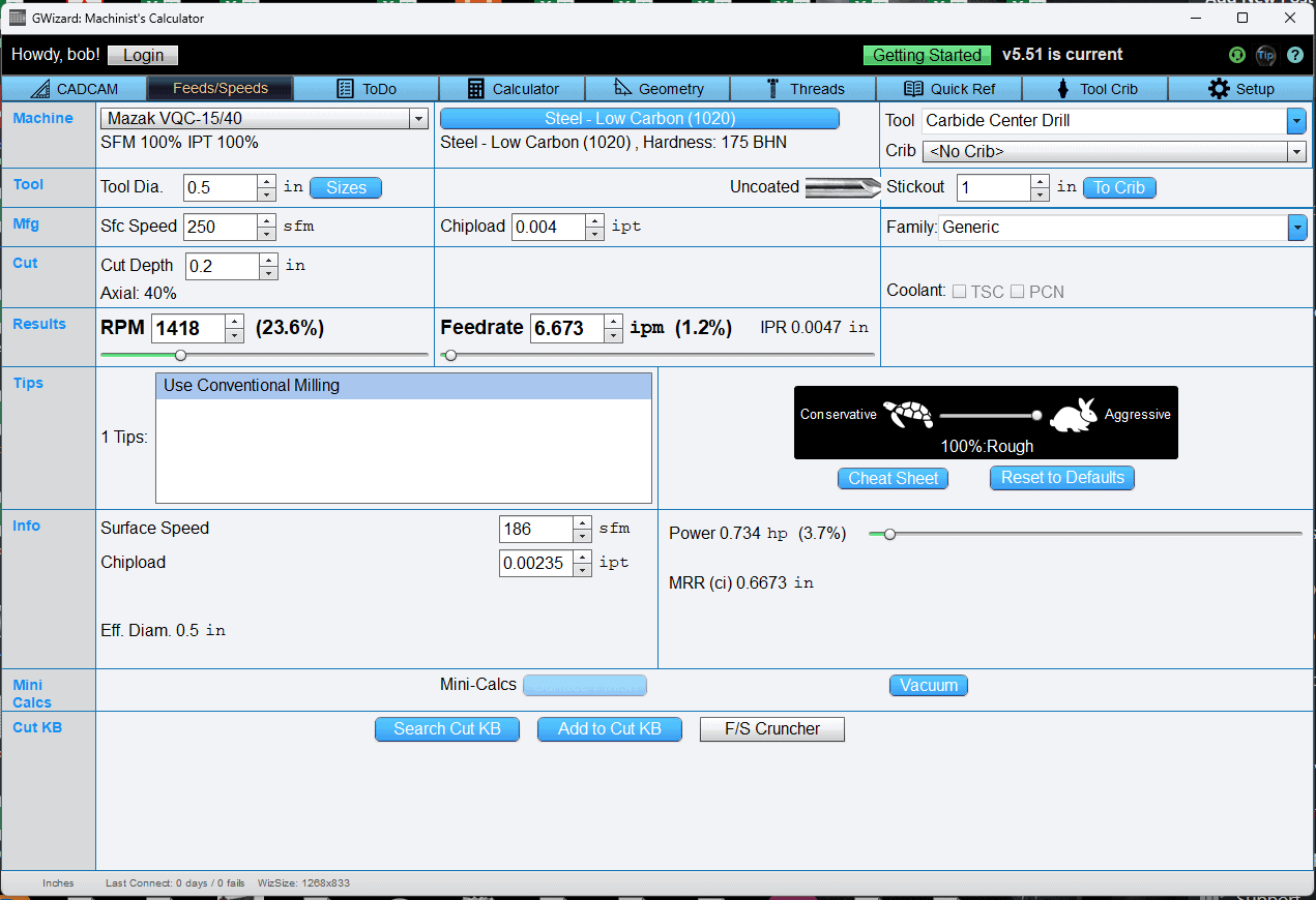 Machining calculator tool.