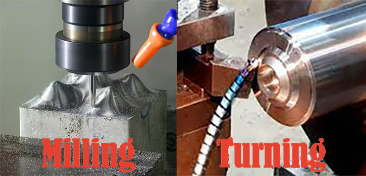 Milling machine and lathe equipment, side by side comparison.