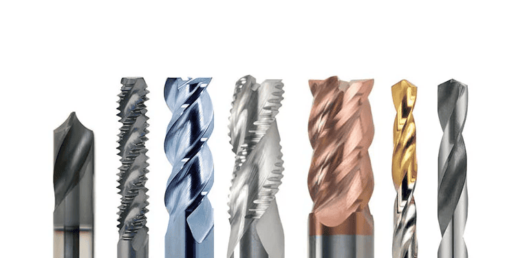 Twisted drill bits in metal colors.