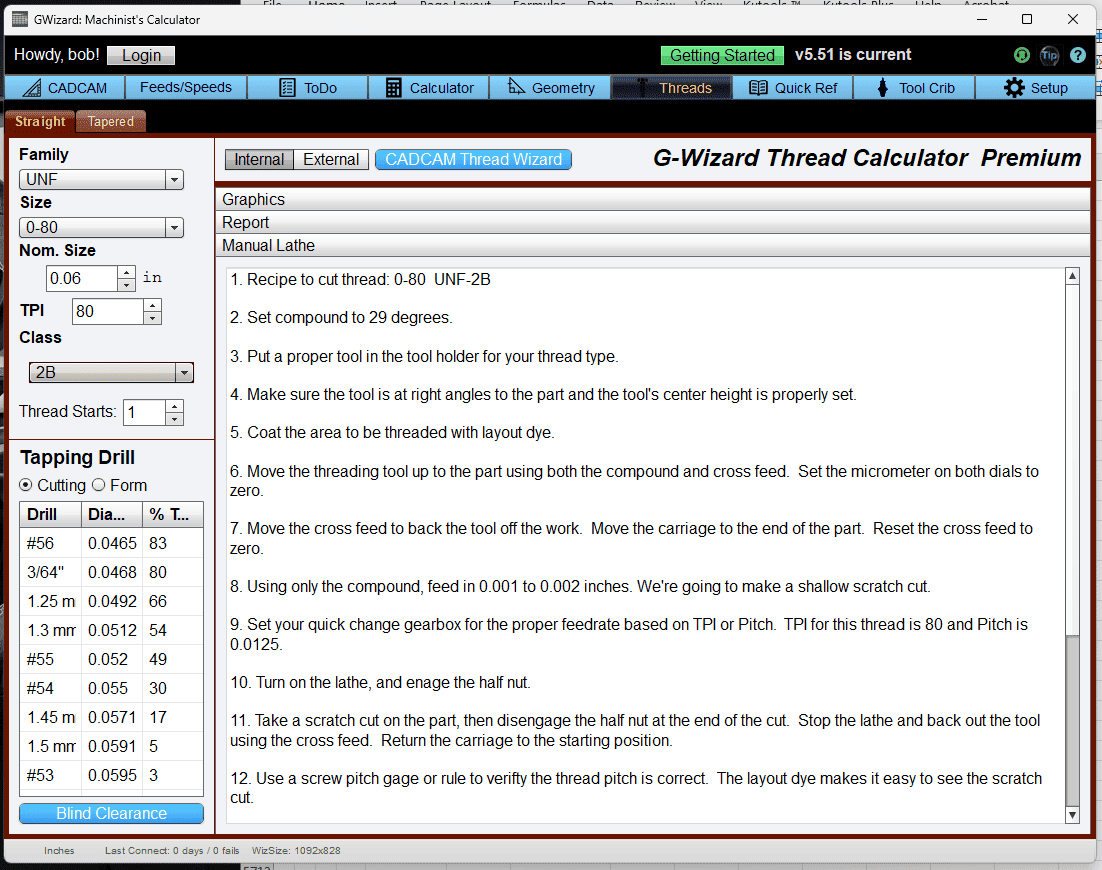 G-Wizard Thread Calculator Premium software screenshot.