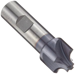 Silver metal end mill with rounded corner.