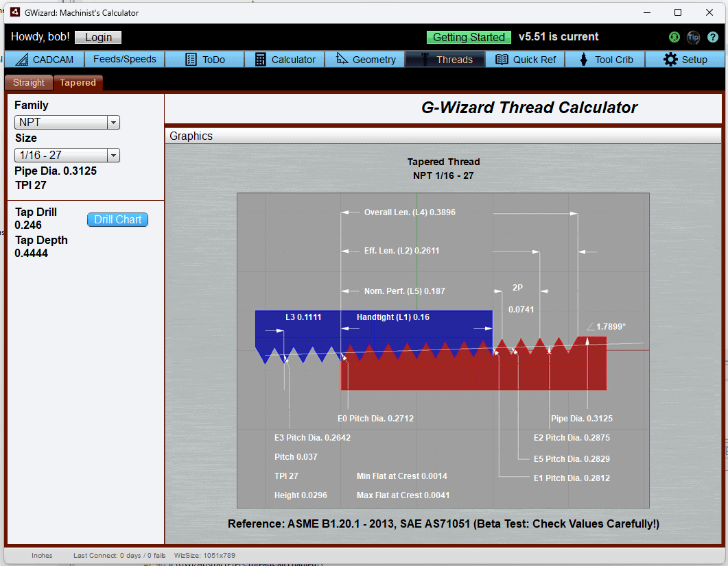 G-Wizard thread calculator screenshot from CNCCookbook.com website.