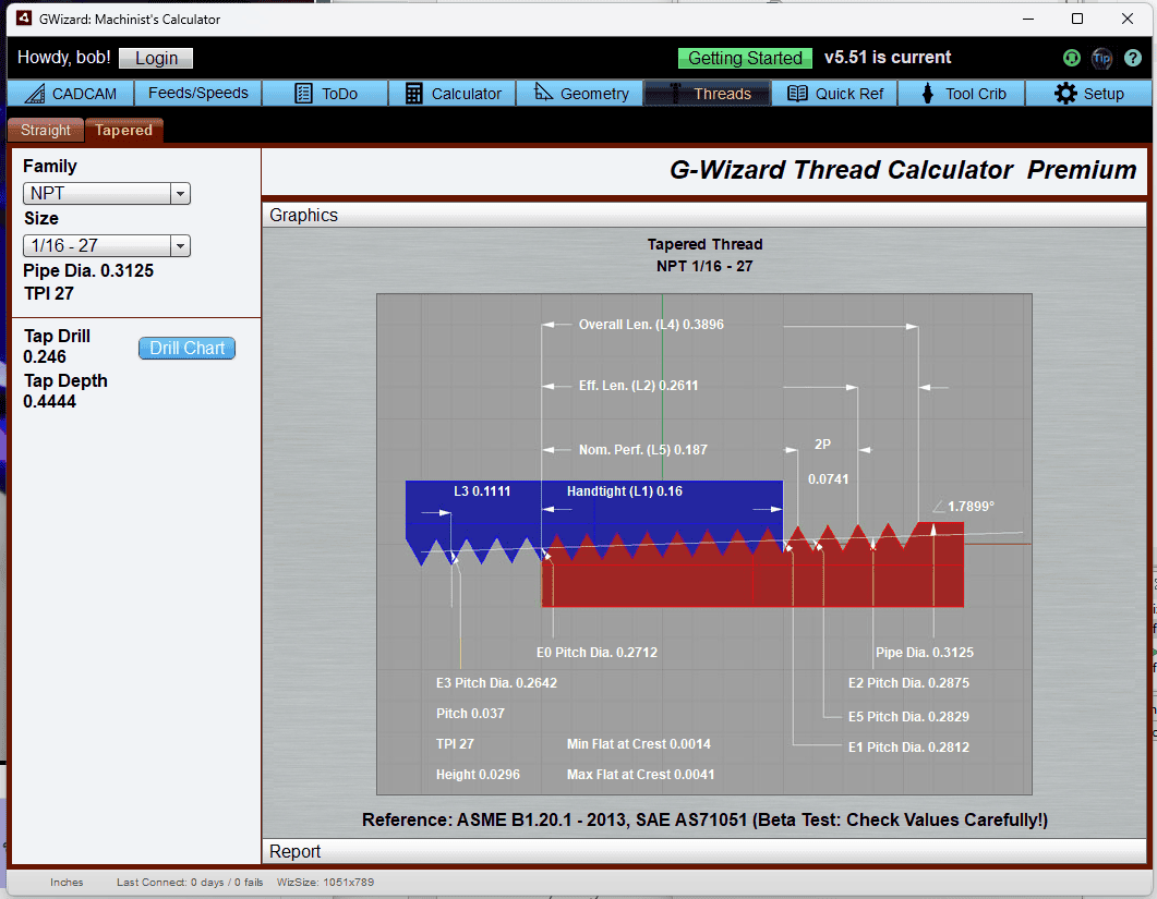 Machining calculator screenshot with graph and navigation tabs.