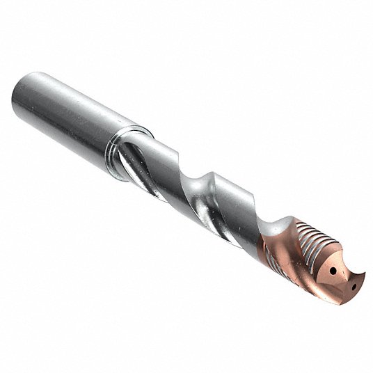 Spiral-fluted drill bit with copper tip.