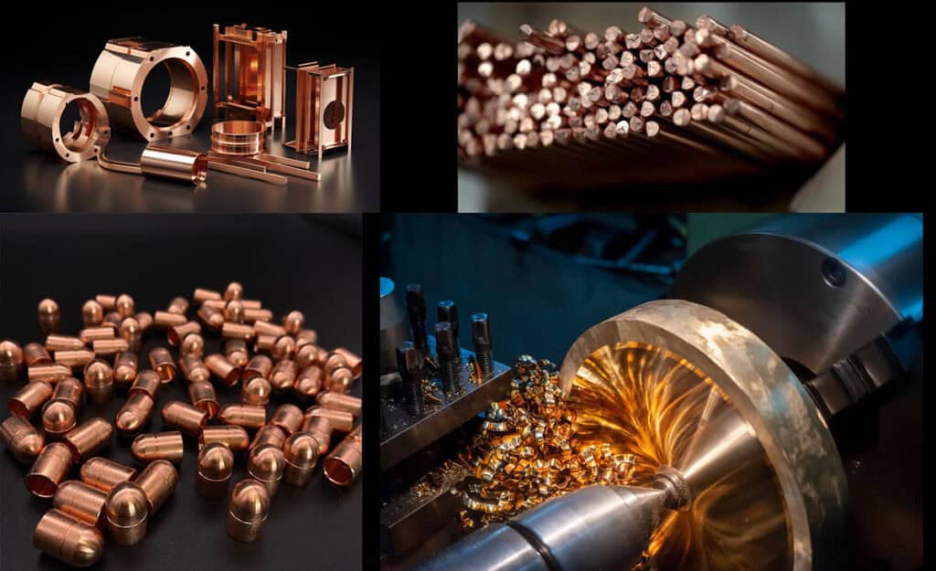 Copper components and parts in various forms processing in a manufacturing environment.