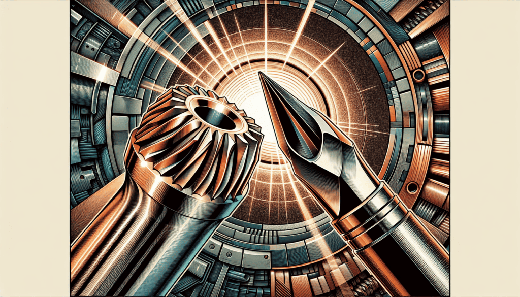 Stylized illustration of metal tools set against a backdrop of metallic shapes and machinery parts.