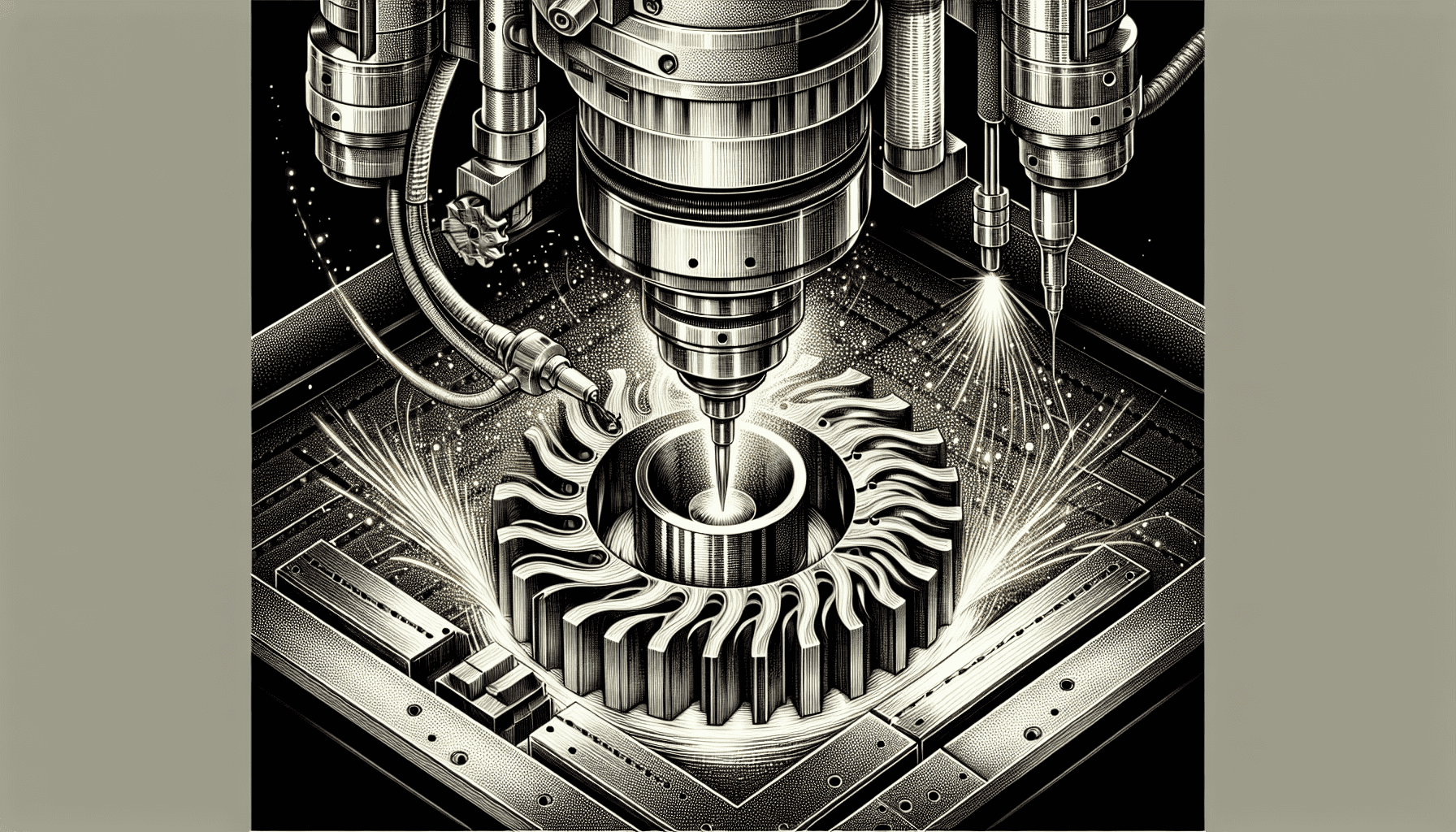 A CNC machine cutting through metal with precision.