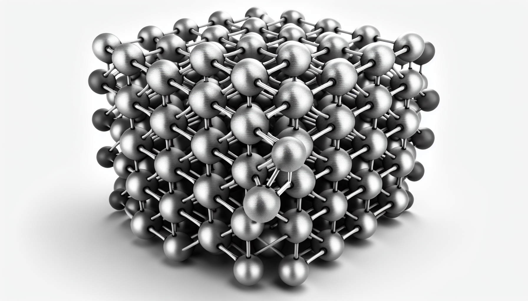 Crystal lattice structure with spheres and connecting lines on a gray background.
