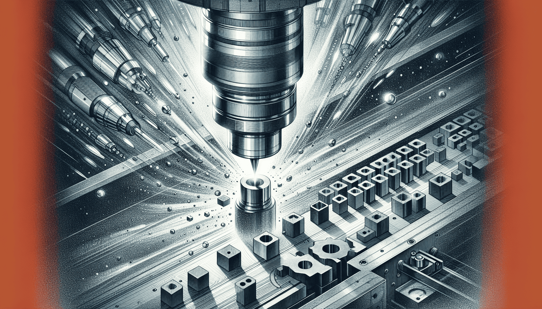 Machining process with metal parts and CNC equipment.