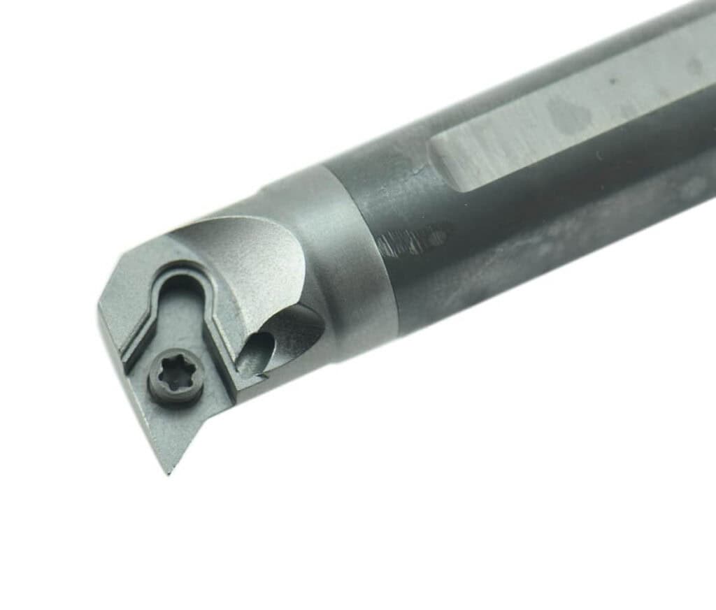 Solid carbide boring bar with coolant through features.