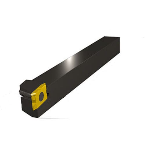 Black tool with yellow square and oval hole on a white background.